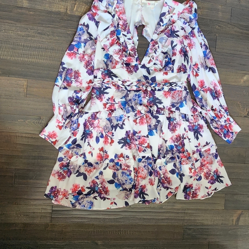 White Floral Ruffle Mini Dress